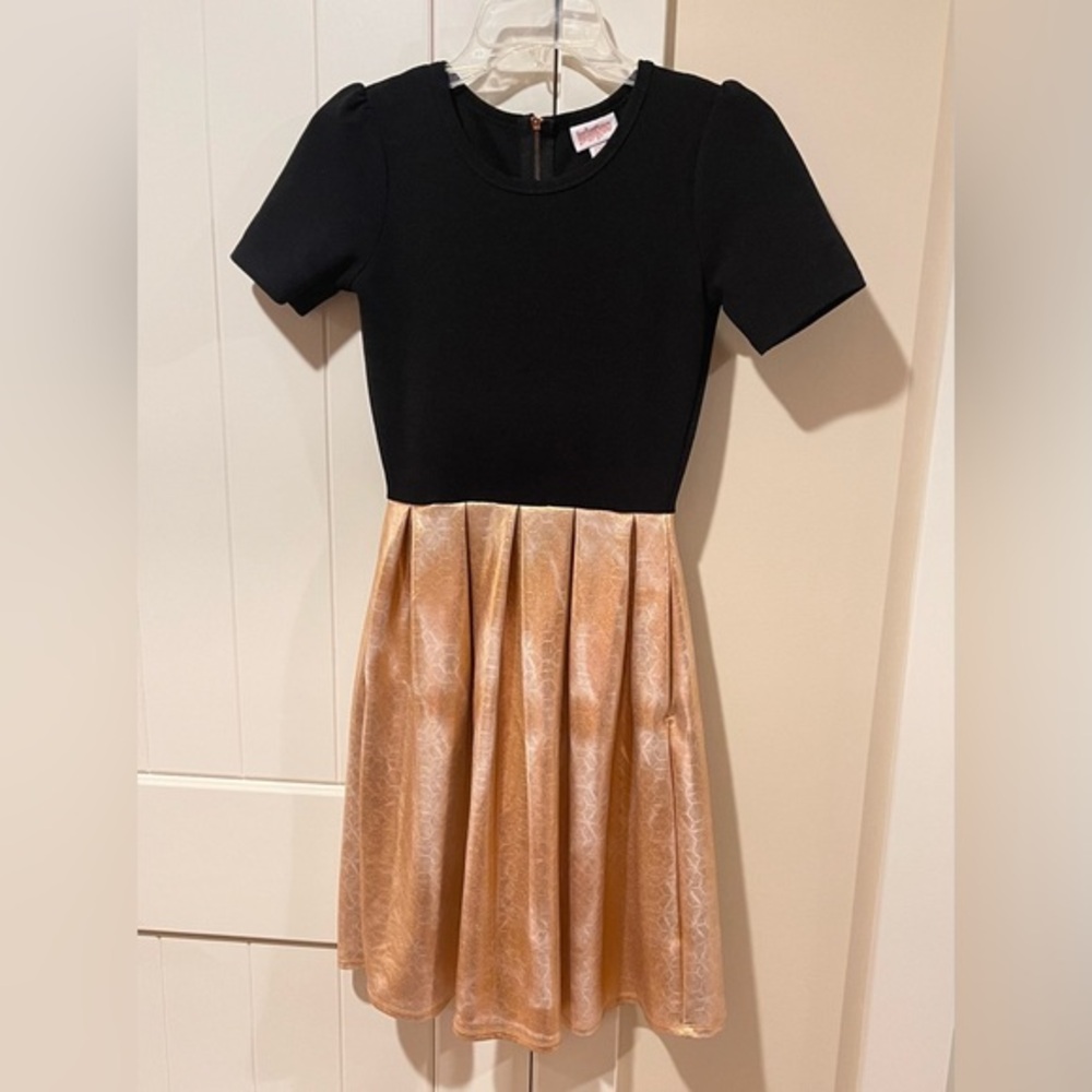 LULAROE Amelia Dress Black/Rose Gold XXS